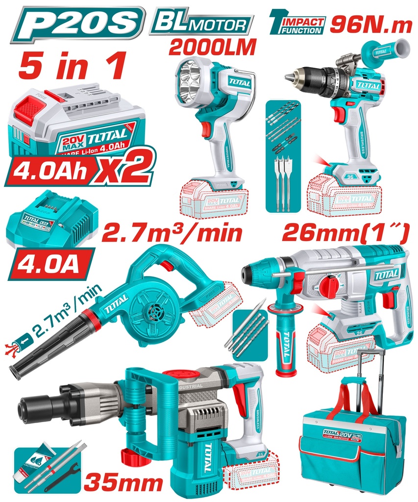 5 Pcs Cordless industrial combo kit