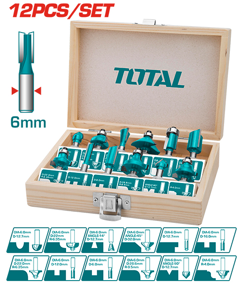 [TACSR0121] 12 Pcs  6 mm    طقم ريش راوتر