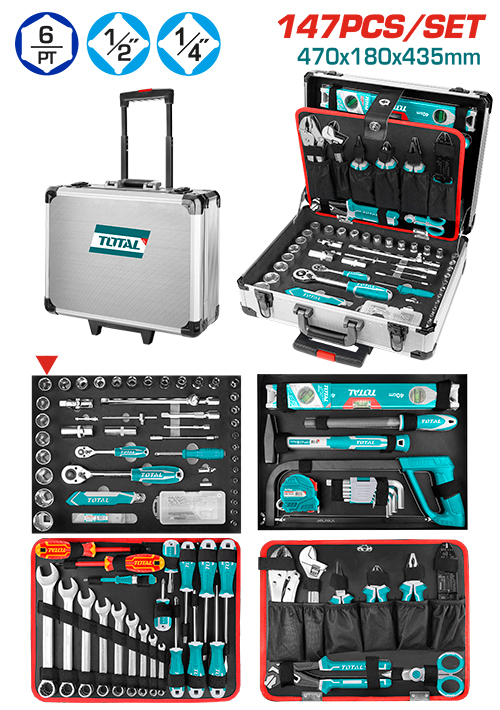 147 PCS شنطة عدة مع مسكة و دواليب