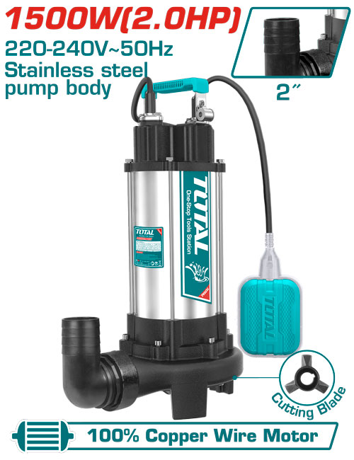 [TWP7150026] 1500W(2.0HP) 2"طرمبة مياة مجاري غاطسة فرامة مع علبة تحكم