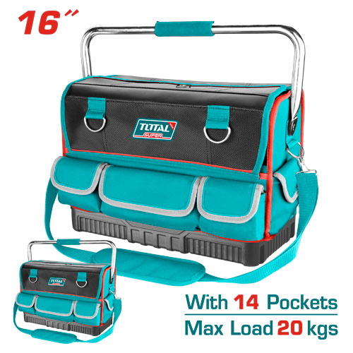 16" شنطة عدة قماش صناعية مع قاعدة مدعمة مسكة حديد