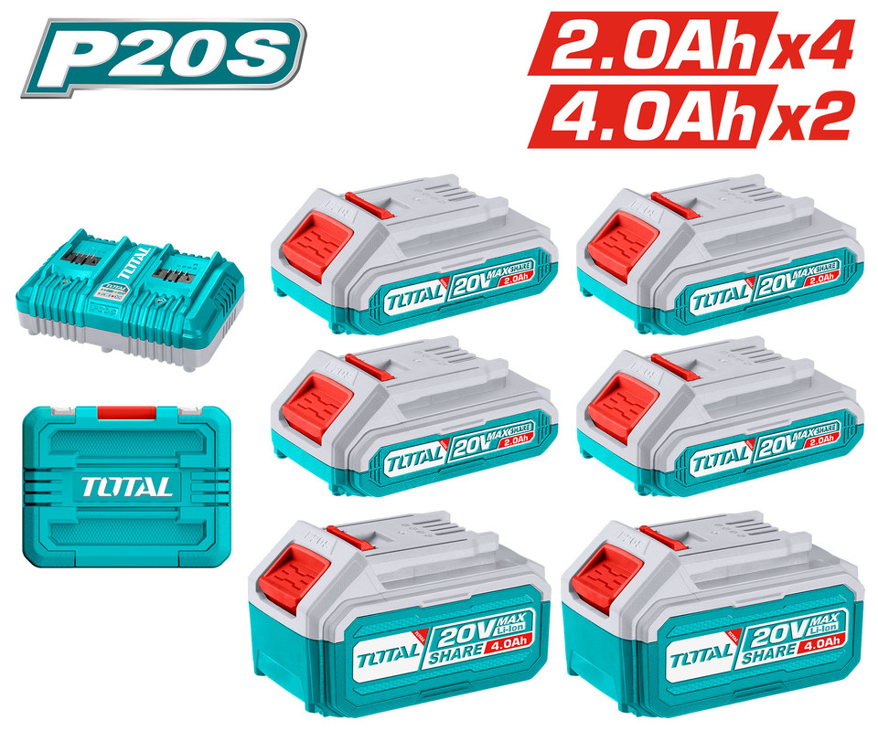 [TOSLI230701E] 20VX2X4.0AH&4X2.0AH مجموعة بطاريات مع شاحن مجوز