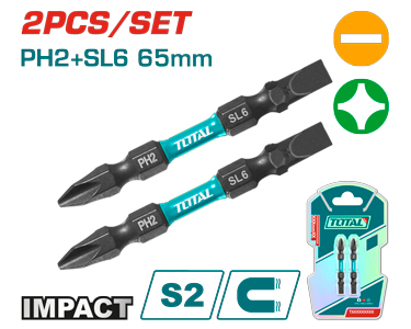 2PCS Impact  PH2XSL6X65mm طقم رأس مفك مقدح شق صليب وسط