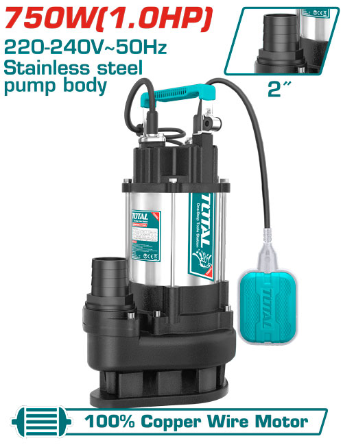 750W(1.0HP) 2" MaxH: 13M طرمبة مياة مجاري غاطسة