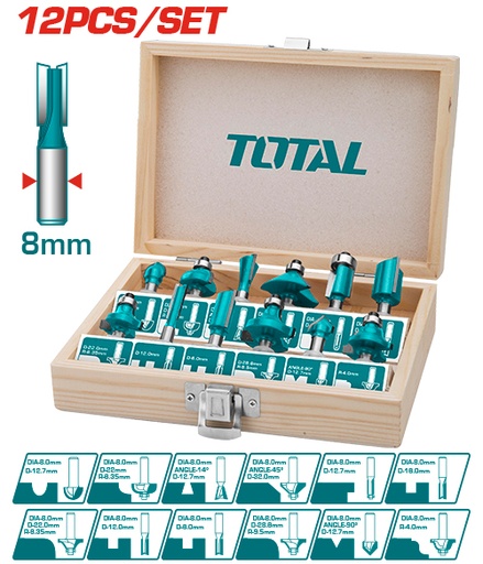 [TACSR1121] 12 Pcs  8 mm    طقم ريش راوتر