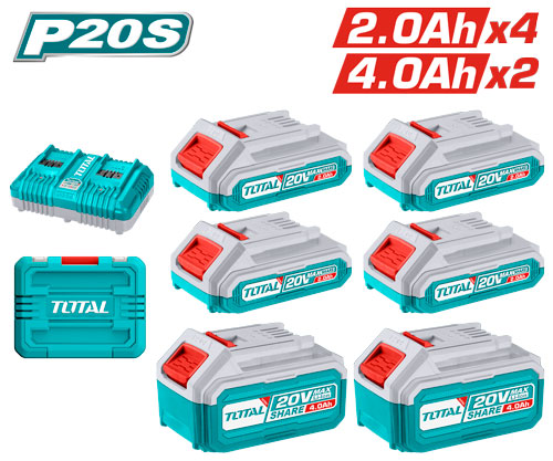 [TOSLI230701] 20VX2X4.0AH&4X2.0AH مجموعة بطاريات مع شاحن مجوز