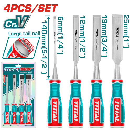 [THT41K0401] 4PCS 6/12/19/25mm طقم ازميل نجار