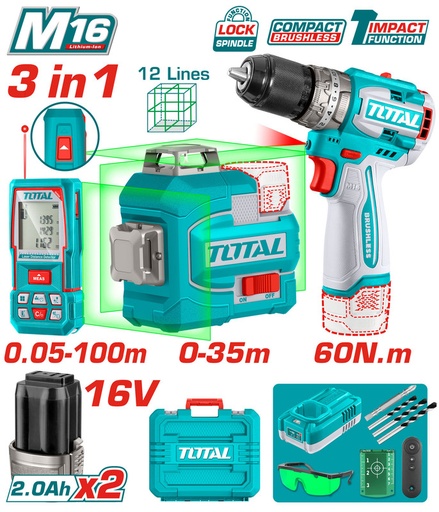 [TOSLI250101] 16V مجموعة مقدح + ليزر شقلة + متر ليزر