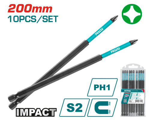 10PCS Impact  PH1X200mm طقم رأس مفك مقدح طويل