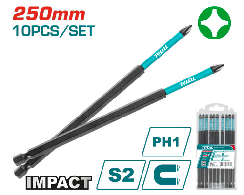 10PCS Impact  PH1X250mm طقم رأس مفك مقدح طويل