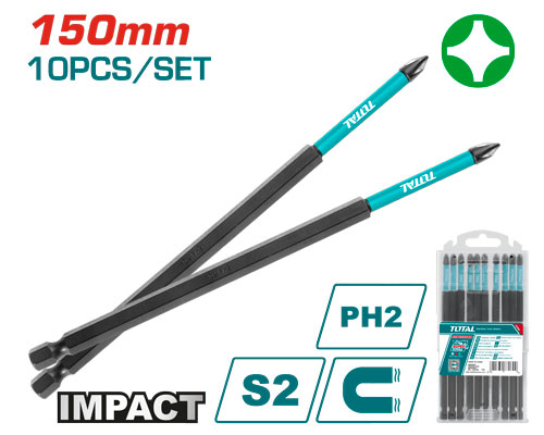 10PCS Impact  PH2X150mm طقم رأس مفك مقدح