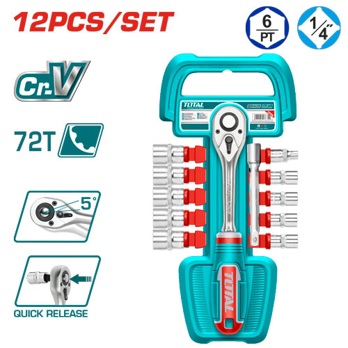 12PCS Cr-V 1/4" طقم طربوش
