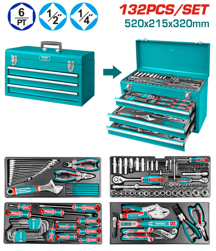 132 Pcs طقم شنطة عدة حديد درج