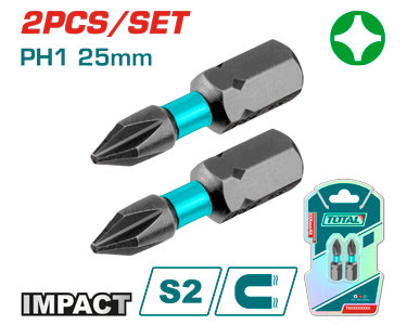 2PCS Impact  PH1X25mm طقم رأس مفك مقدح قصير