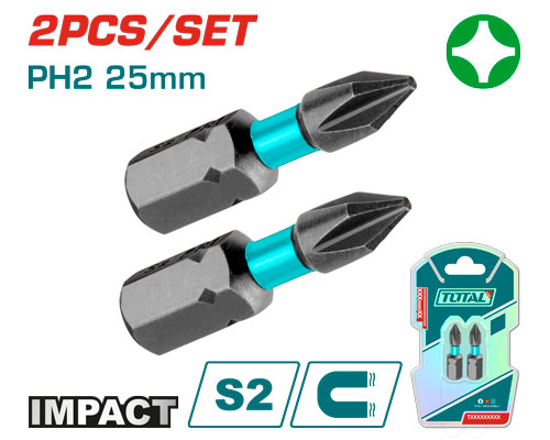 2PCS Impact  PH2X25mm طقم رأس مفك مقدح قصير