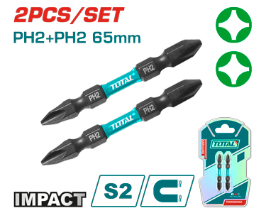 2PCS Impact  PH2X65mm طقم رأس مفك مقدح صليب صليب