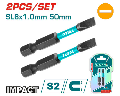 2PCS Impact  SL6X50mm طقم رأس مفك مقدح شق وسط