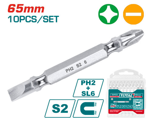 PH2+SL6.0,65mm10pcs طقم رأس مفك مقدح شق و صليب