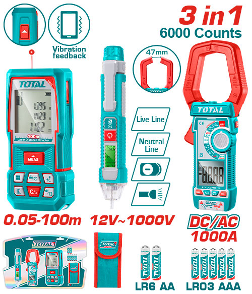 مجموعة كلامبميتر + متر ليزر + تاست كهرباء