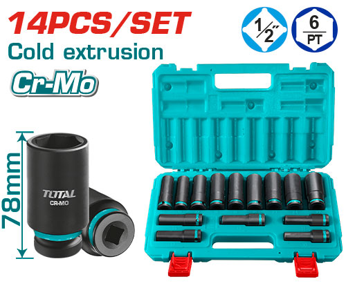 [THKISD12143L] 14 Pcs 1/2"Dr. Deep impact socket set