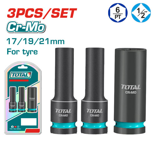 [THKISD12042L] 3PcsX1/2"(17,19,21MM) Impact طقم طربوش غميق صناعي