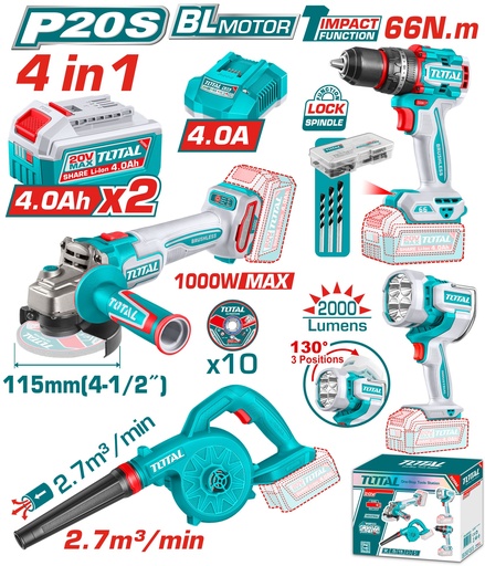 [TOSLI250993] Cordless 4 pcs combo kit