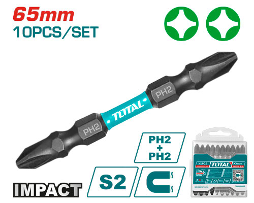 [TACIM16PH233] 10PCS Impact  (PH2+PH2)X65mm  طقم رأس مفك مقدح صليب صليب