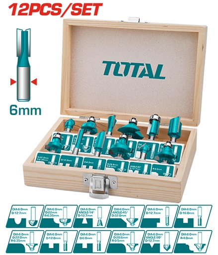 [TACSR0121] 12 Pcs  6 mm    طقم ريش راوتر