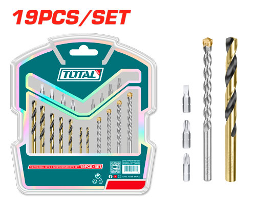 [TACSDB1901] 19PCS طقم ريش حديد و باطون عادي+ رؤوس مفكات