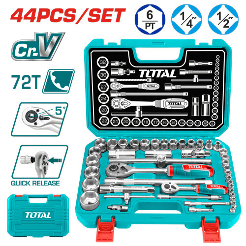 [THT421441] 44 PCS 1/4"+1/2" طقم طربوش مع علبة